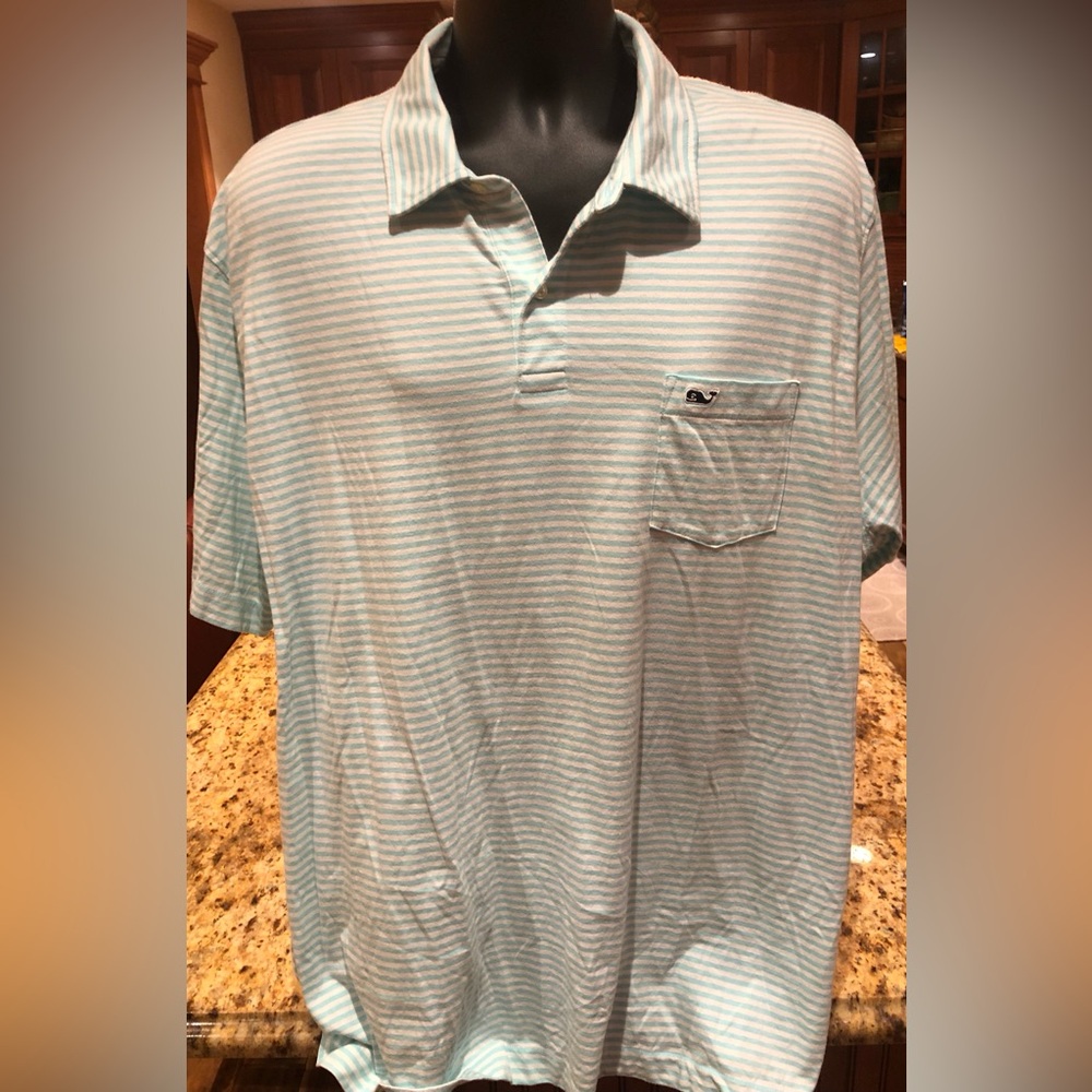 Vineyard Vines Men's Light Blue & White Striped Polo Shirt
